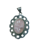 Vintage Taxco Mexico Sterling Silver Rose Quartz Pendant 925 TV-176 Scalloped