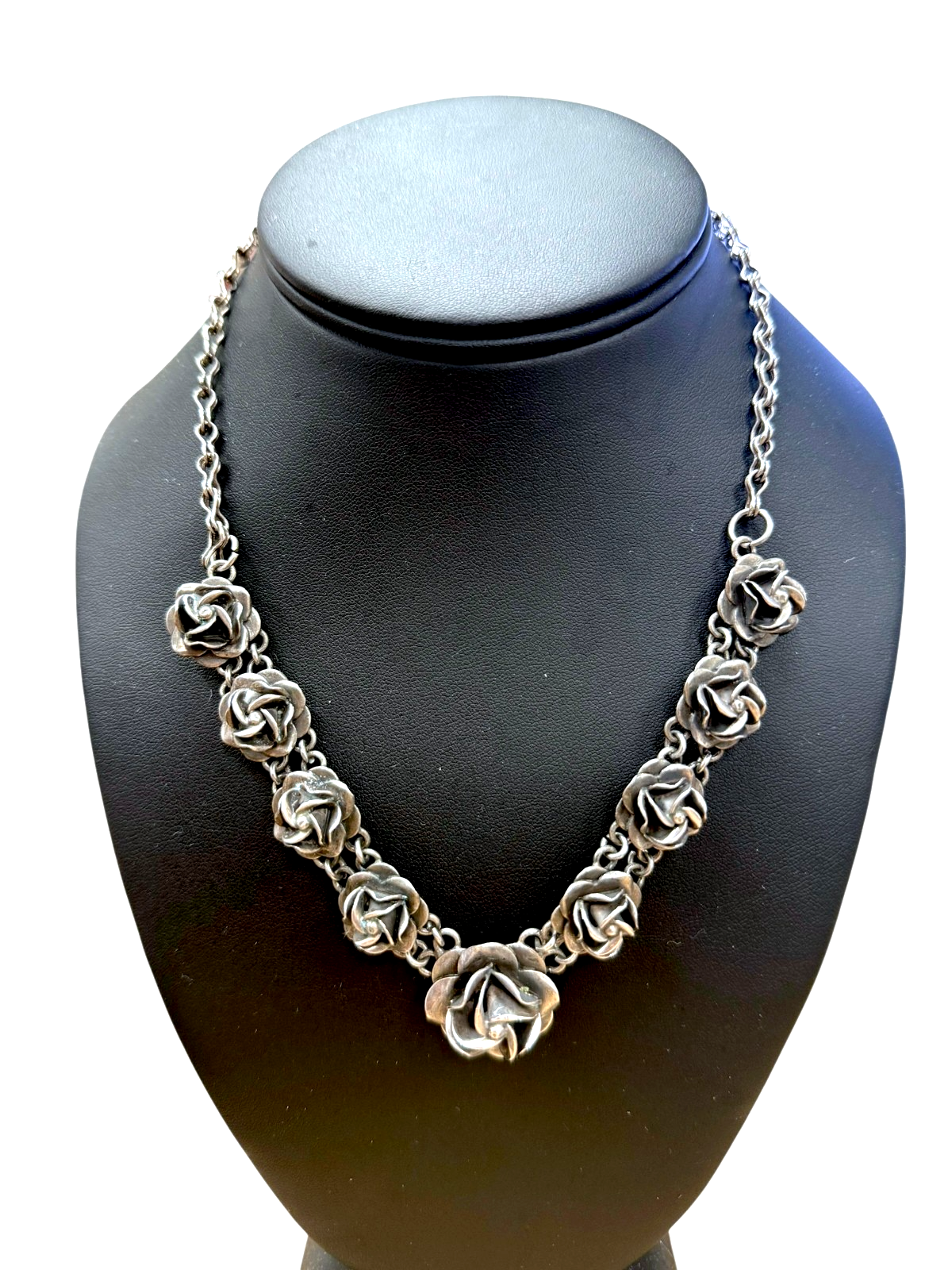 Vintage Mexico 925 Sterling Rose Necklace 18” 42 g Floral Beauty