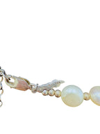 Avi Soffer Israel 925 14K Pearl & Silver Flower Pendant Necklace 18.75-20.75”