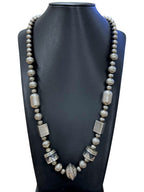 NW Sterling Silver Navajo Bead & Turquoise Tribal Necklace 98.2g 30.5”