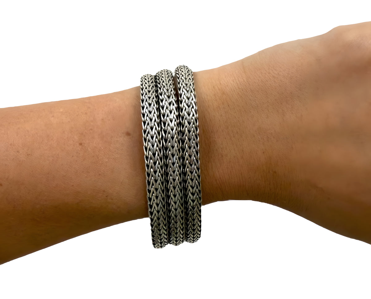 John Hardy Heavy Sterling Silver Woven Multi-Strand Bracelet w/ Textured Clasp