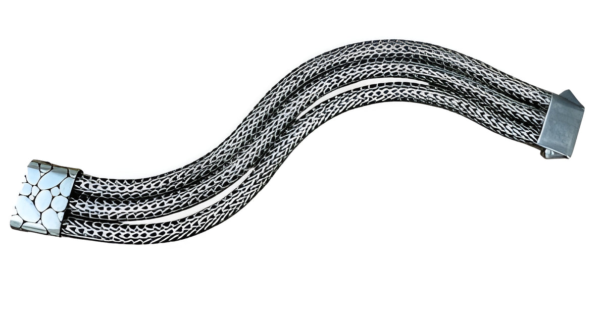 John Hardy Heavy Sterling Silver Woven Multi-Strand Bracelet w/ Textured Clasp