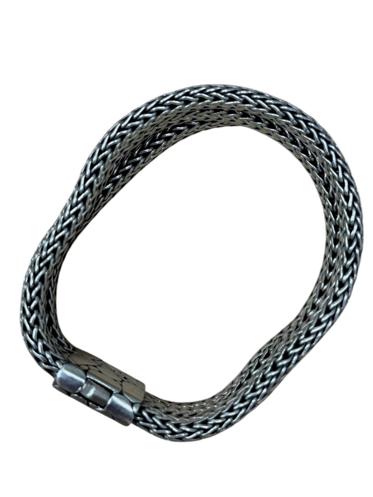 John Hardy Heavy Sterling Silver Woven Multi-Strand Bracelet w/ Textured Clasp