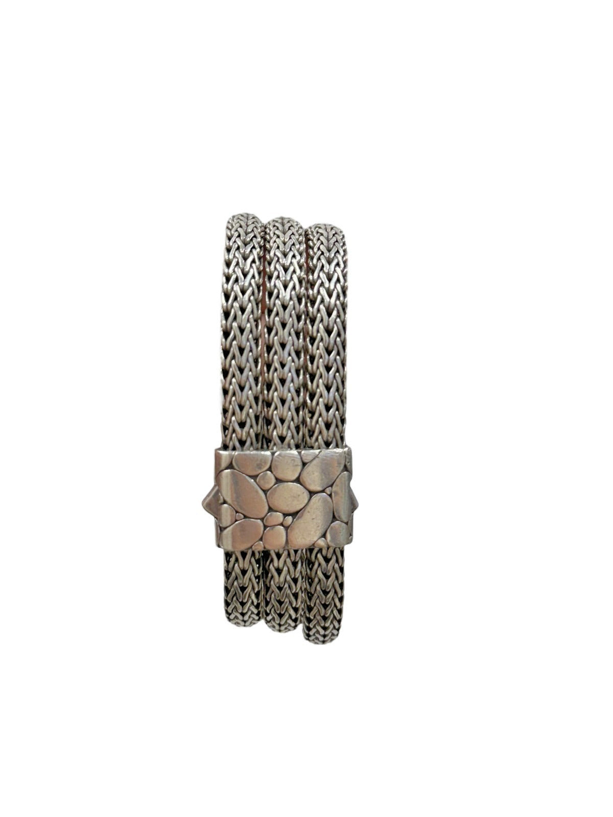 John Hardy Heavy Sterling Silver Woven Multi-Strand Bracelet w/ Textured Clasp