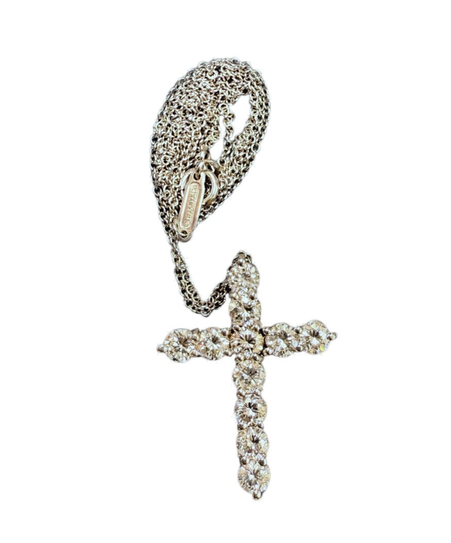 1.65ctw 14k White Gold Diamond Cross Pendant on 18kt Tiffany & Co. Chain