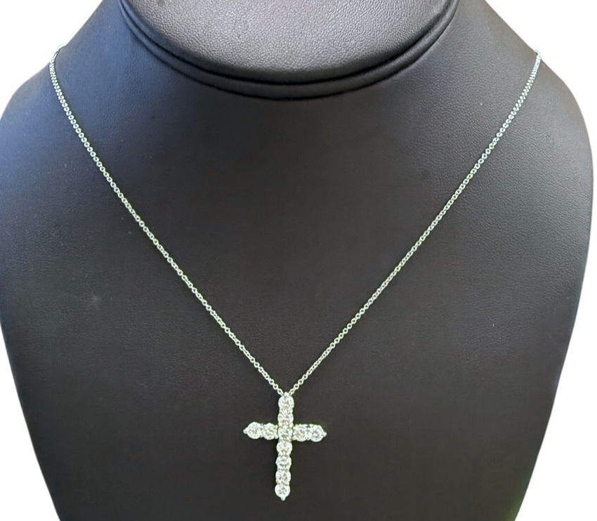 1.65ctw 14k White Gold Diamond Cross Pendant on 18kt Tiffany & Co. Chain