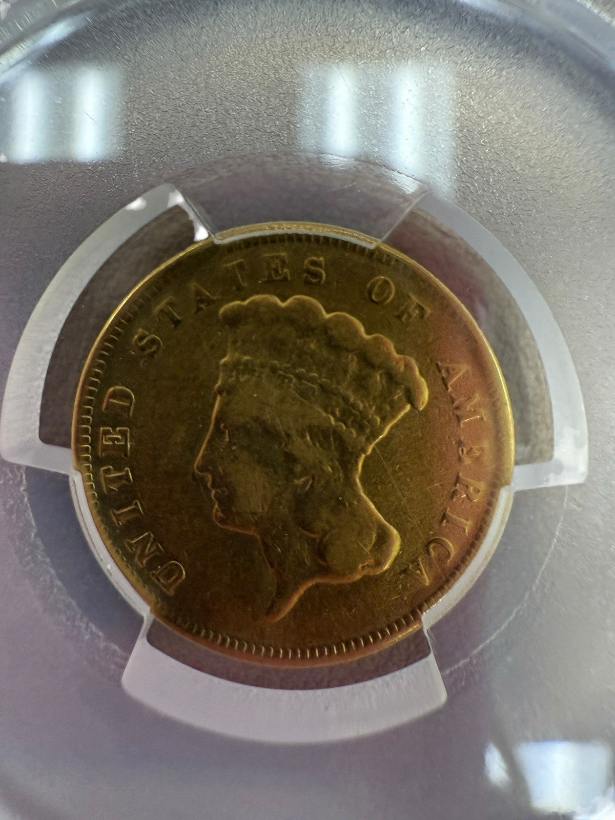 1878 $3 Indian Head PCGS Genuine Mount Removed-VF Detail