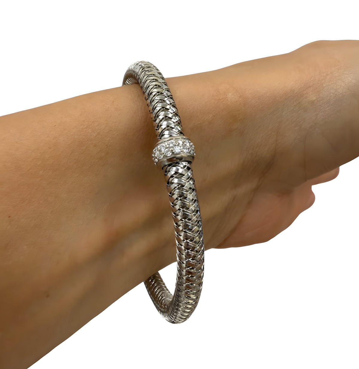 Roberto Coin 18k White Gold Primavera Flexible Bracelet w/ Diamond Station