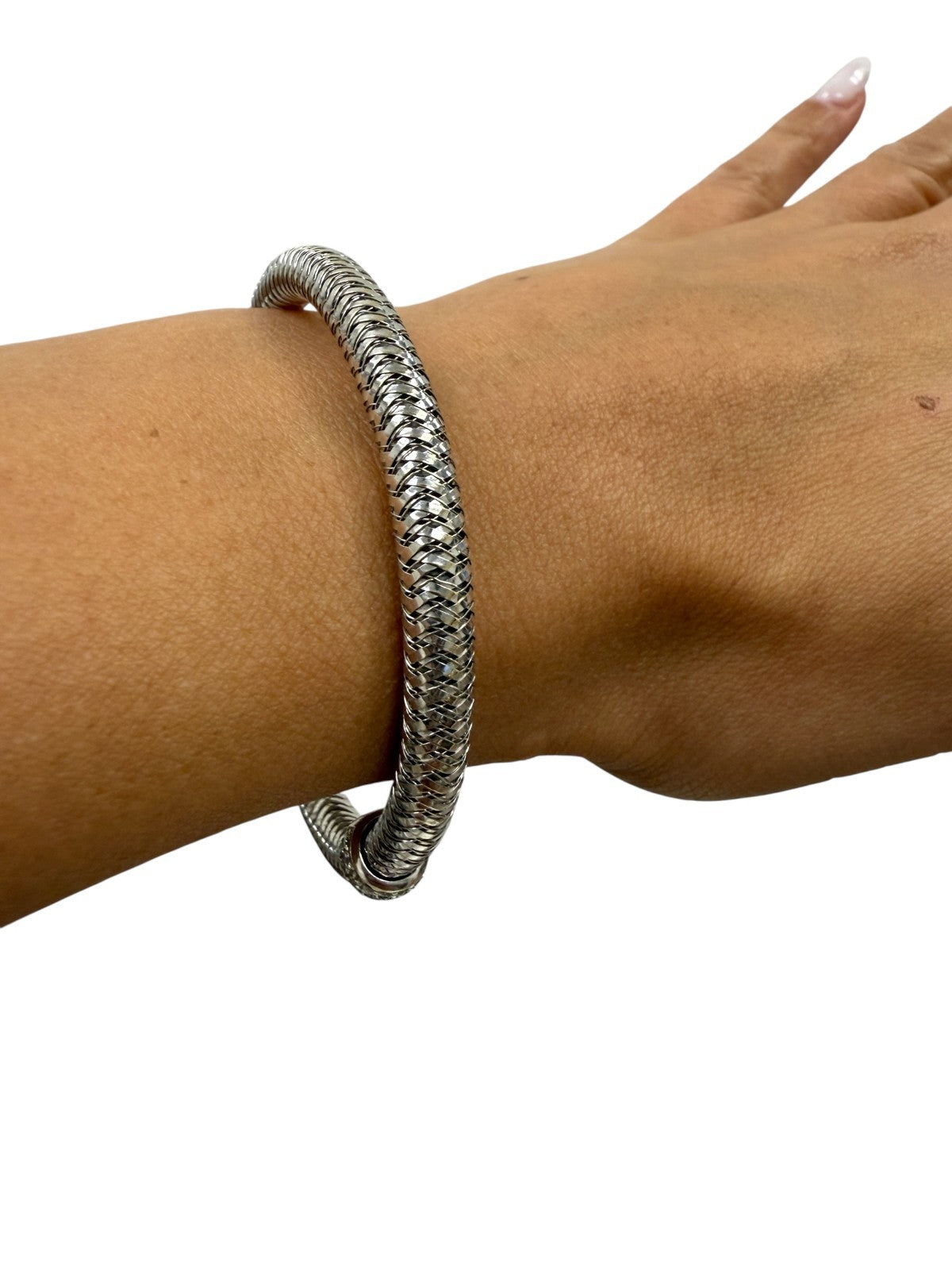 Roberto Coin 18k White Gold Primavera Flexible Bracelet w/ Diamond Station