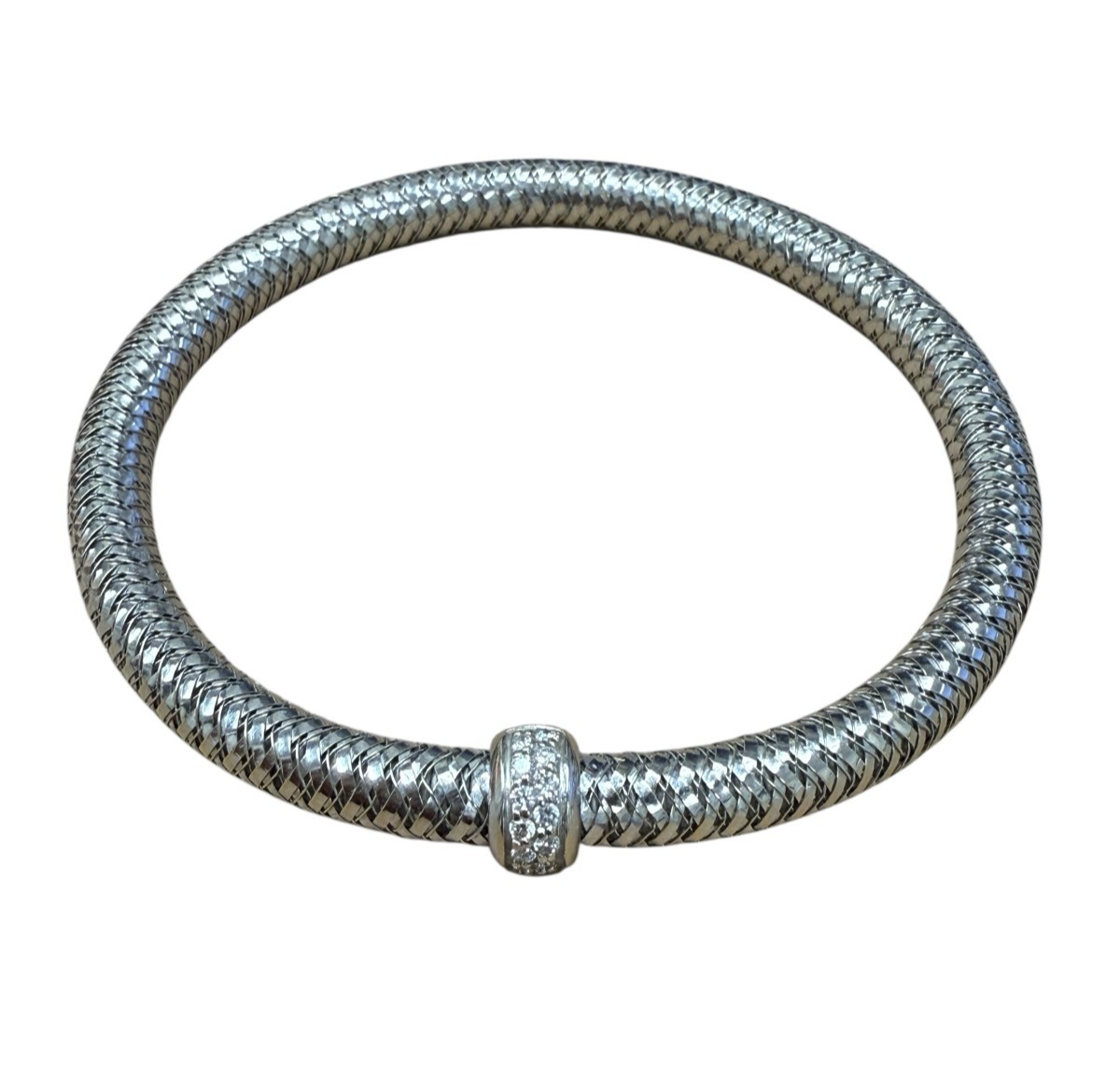 Roberto Coin 18k White Gold Primavera Flexible Bracelet w/ Diamond Station