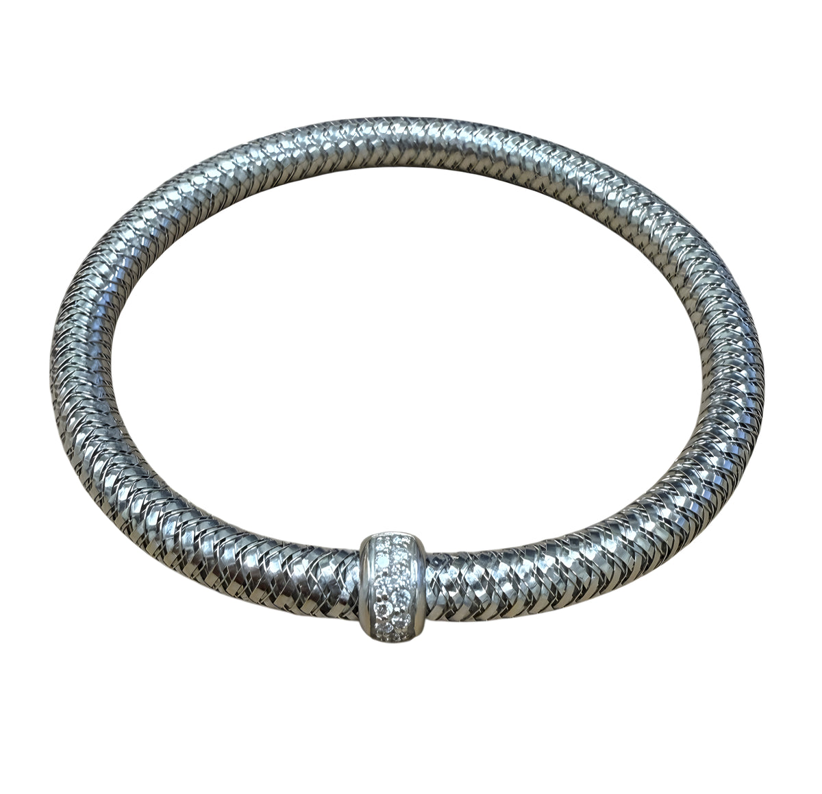 Roberto Coin 18k White Gold Primavera Flexible Bracelet w/ Diamond Station