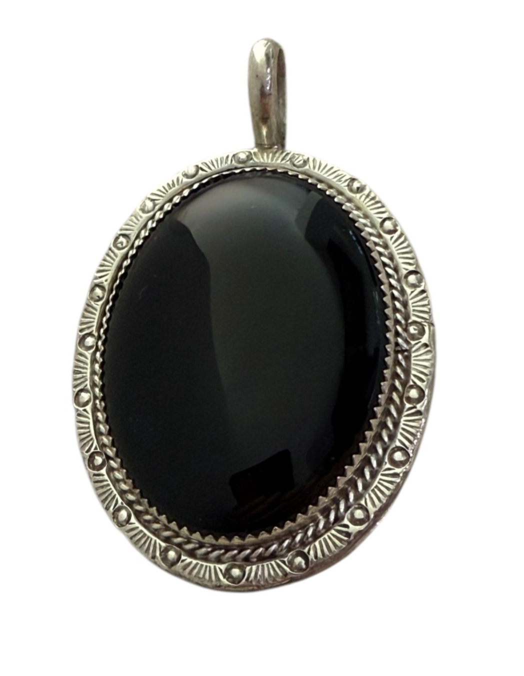 Vintage Sterling Silver Black Onyx Oval Pendant Signed PM 23.6g