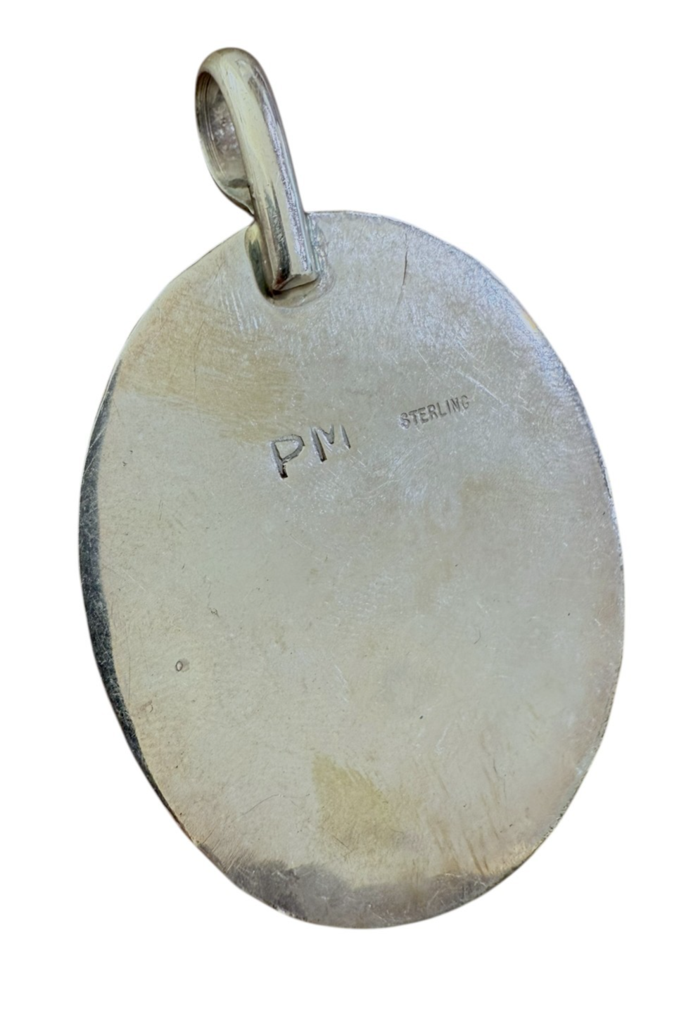 Vintage Sterling Silver Black Onyx Oval Pendant Signed PM 23.6g