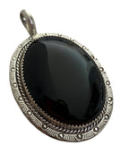 Vintage Sterling Silver Black Onyx Oval Pendant Signed PM 23.6g