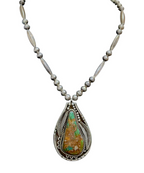 Vintage Navajo Sterling Silver 75.5g Signed Necklace Royston Turquoise Pendant