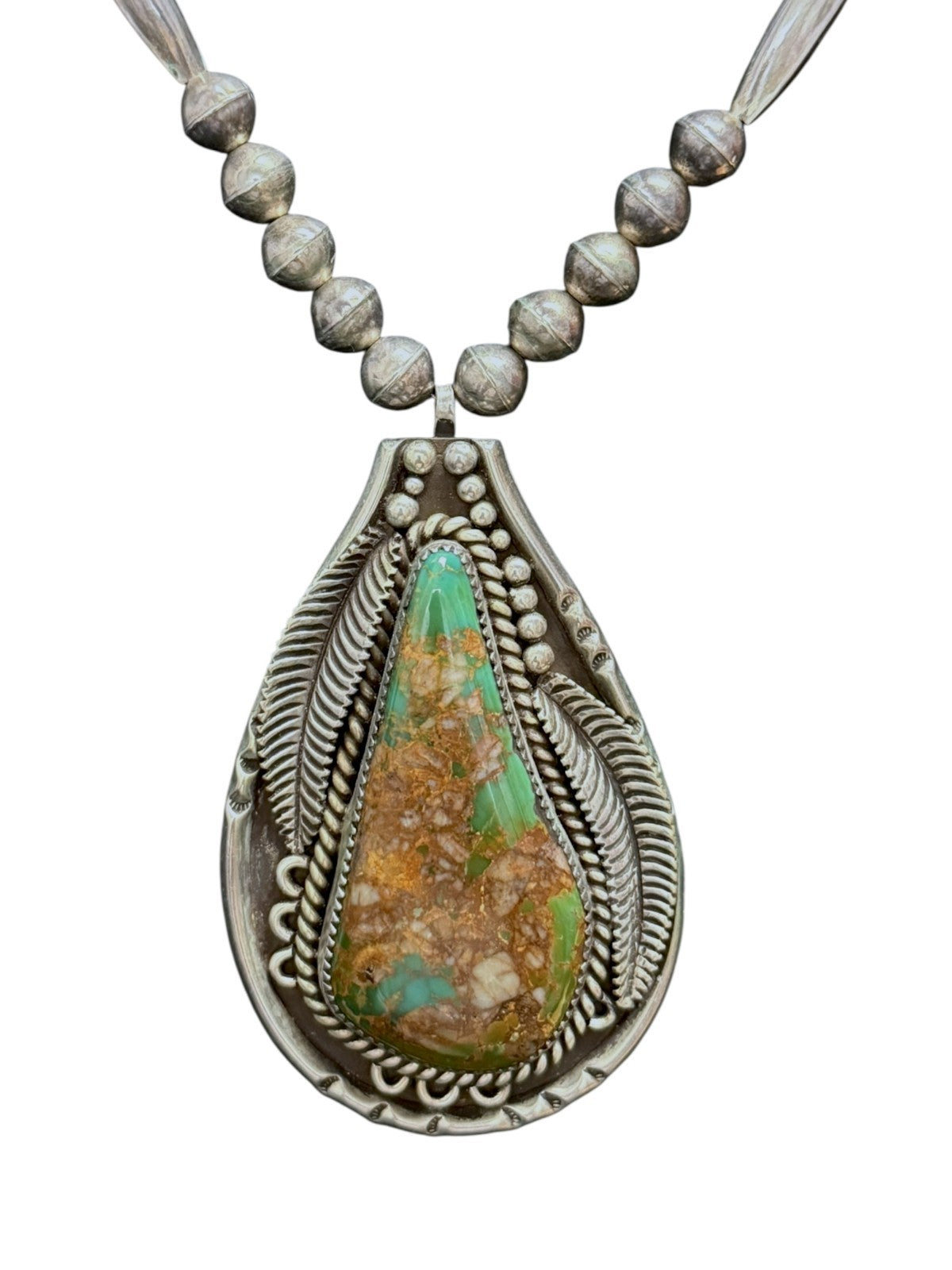 Vintage Navajo Sterling Silver 75.5g Signed Necklace Royston Turquoise Pendant