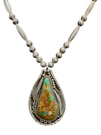 Vintage Navajo Sterling Silver 75.5g Signed Necklace Royston Turquoise Pendant