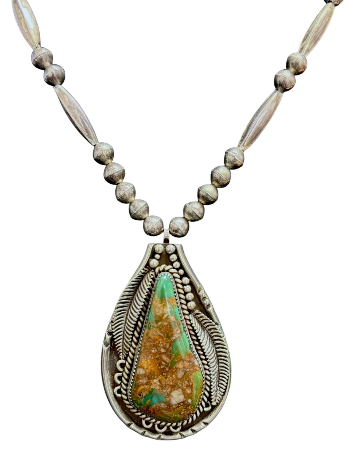 Vintage Navajo Sterling Silver 75.5g Signed Necklace Royston Turquoise Pendant