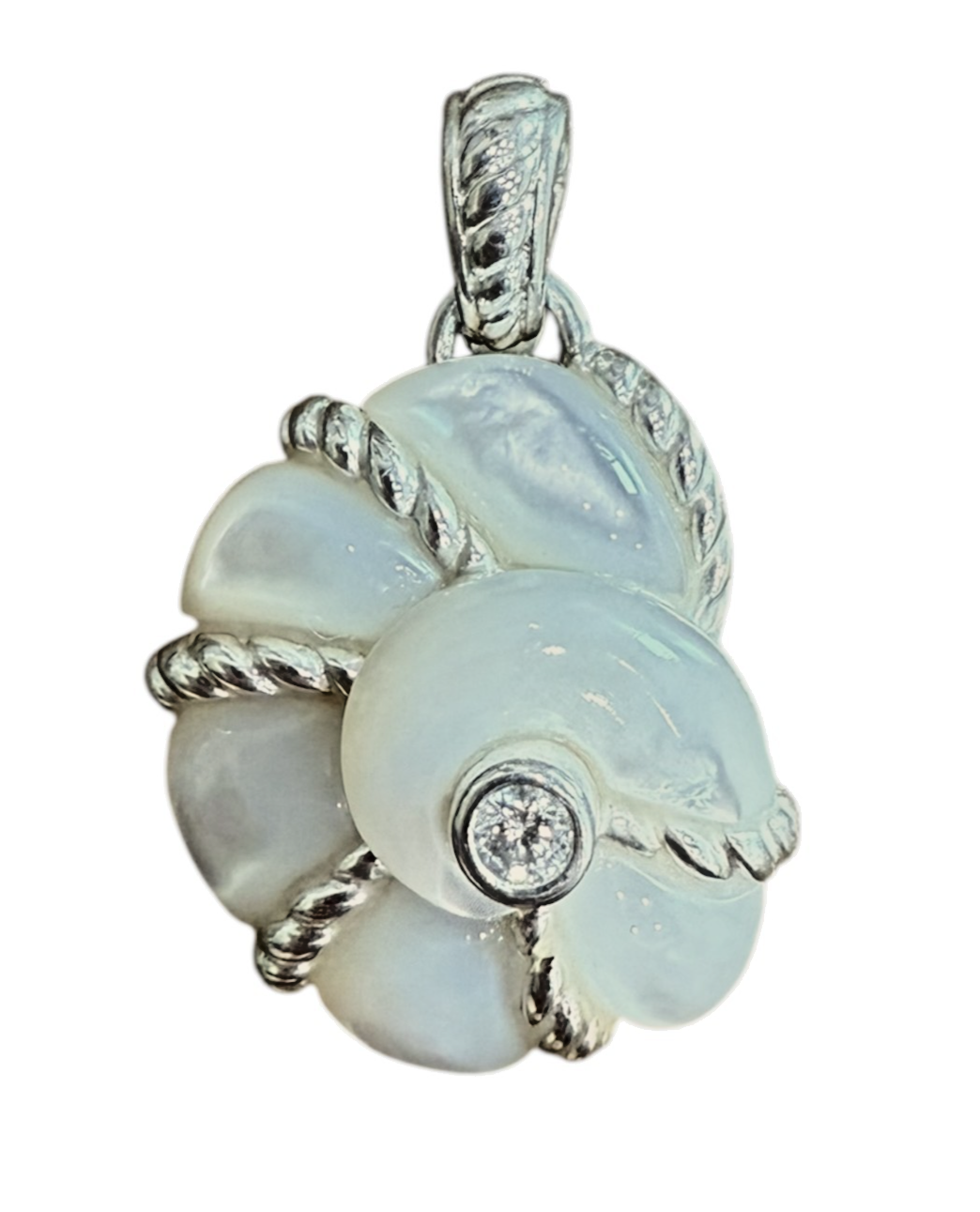 Judith Ripka Sterling Silver Mother of Pearl Diamond Pendant 14g Thailand