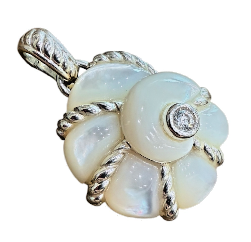 Judith Ripka Sterling Silver Mother of Pearl Diamond Pendant 14g Thailand