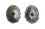 Vintage Sterling Turquoise Concho Clip-On Earrings Navajo Style BF