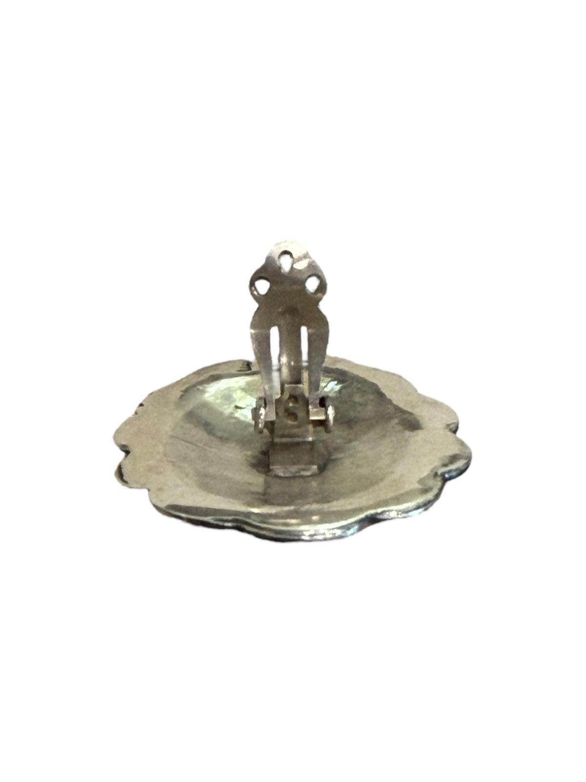 Vintage Sterling Turquoise Concho Clip-On Earrings Navajo Style BF