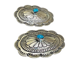 Vintage Sterling Turquoise Concho Clip-On Earrings Navajo Style BF