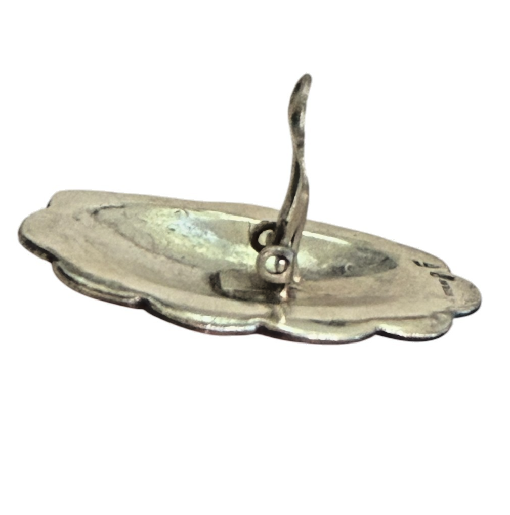 Vintage Sterling Turquoise Concho Clip-On Earrings Navajo Style BF