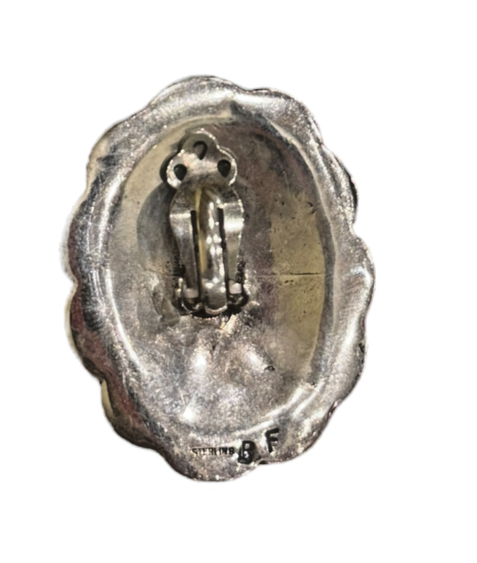 Vintage Sterling Turquoise Concho Clip-On Earrings Navajo Style BF