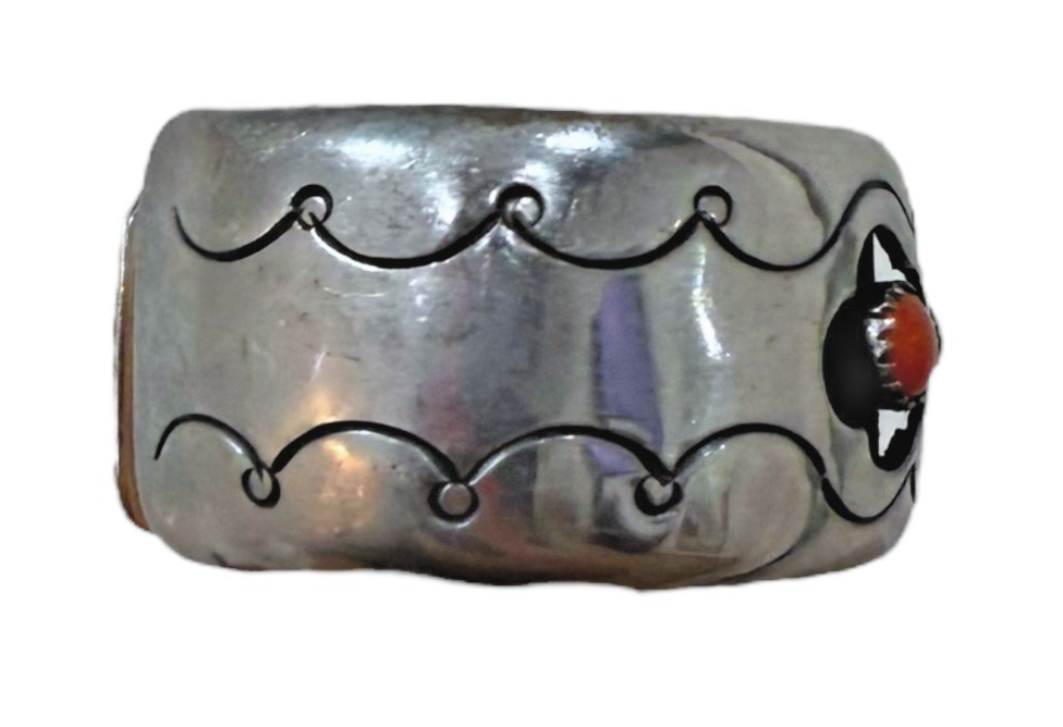 Vintage Navajo Sterling Silver Shadowbox Turquoise Coral Cuff Bracelet 45.5g