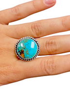 Vintage Sterling Silver Turquoise Ring Size 8 • 7.3g Oval Stone Southwest Desi