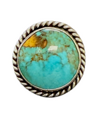 Vintage Sterling Silver Turquoise Ring Size 8 • 7.3g Oval Stone Southwest Desi