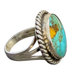 Vintage Sterling Silver Turquoise Ring Size 8 • 7.3g Oval Stone Southwest Desi