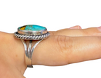 Vintage Sterling Silver Turquoise Ring Size 8 • 7.3g Oval Stone Southwest Desi