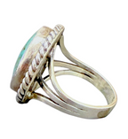 Vintage Sterling Silver Turquoise Ring Size 8 • 7.3g Oval Stone Southwest Desi