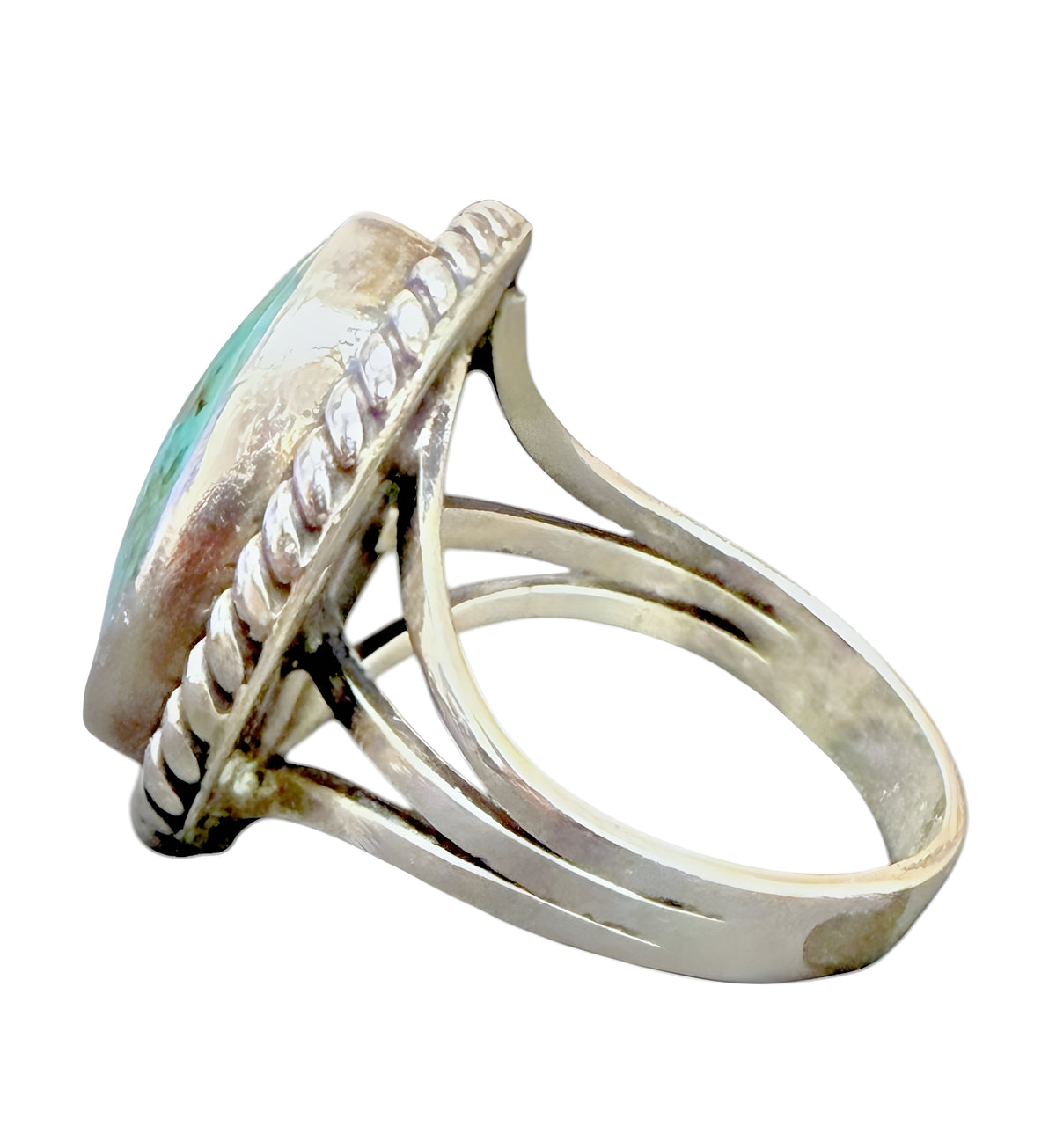Vintage Sterling Silver Turquoise Ring Size 8 • 7.3g Oval Stone Southwest Desi