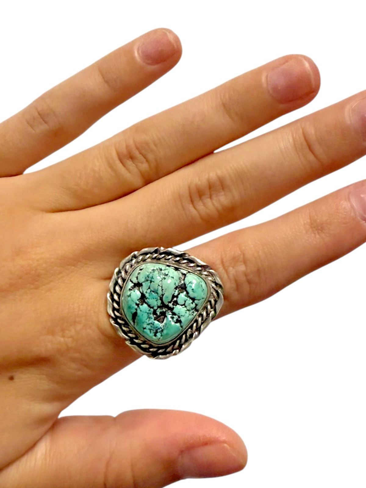 Vintage Sterling Silver Turquoise Statement Ring – Size 6.5, Signed WE, Handcraf