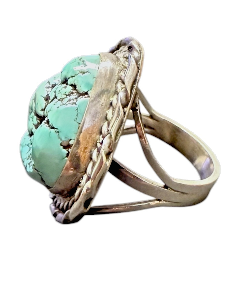 Vintage Sterling Silver Turquoise Statement Ring – Size 6.5, Signed WE, Handcraf
