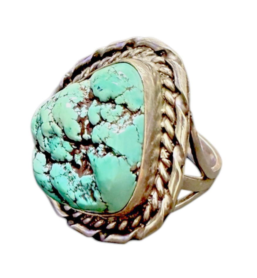 Vintage Sterling Silver Turquoise Statement Ring – Size 6.5, Signed WE, Handcraf