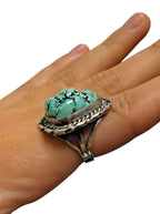 Vintage Sterling Silver Turquoise Statement Ring – Size 6.5, Signed WE, Handcr