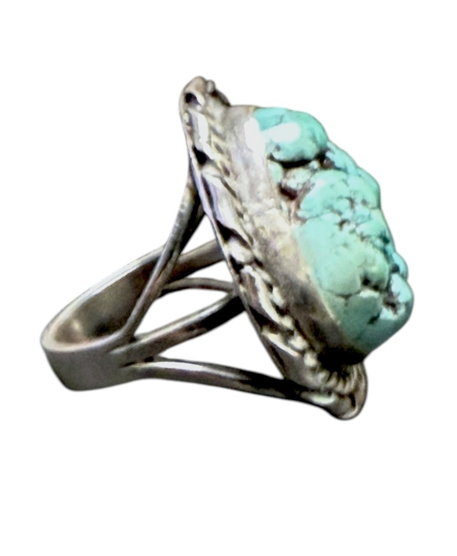 Vintage Sterling Silver Turquoise Statement Ring – Size 6.5, Signed WE, Handcraf