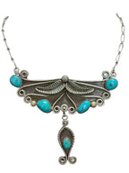 Vintage Navajo Walter Mitchell Sterling Turquoise Statement Necklace 28.9g