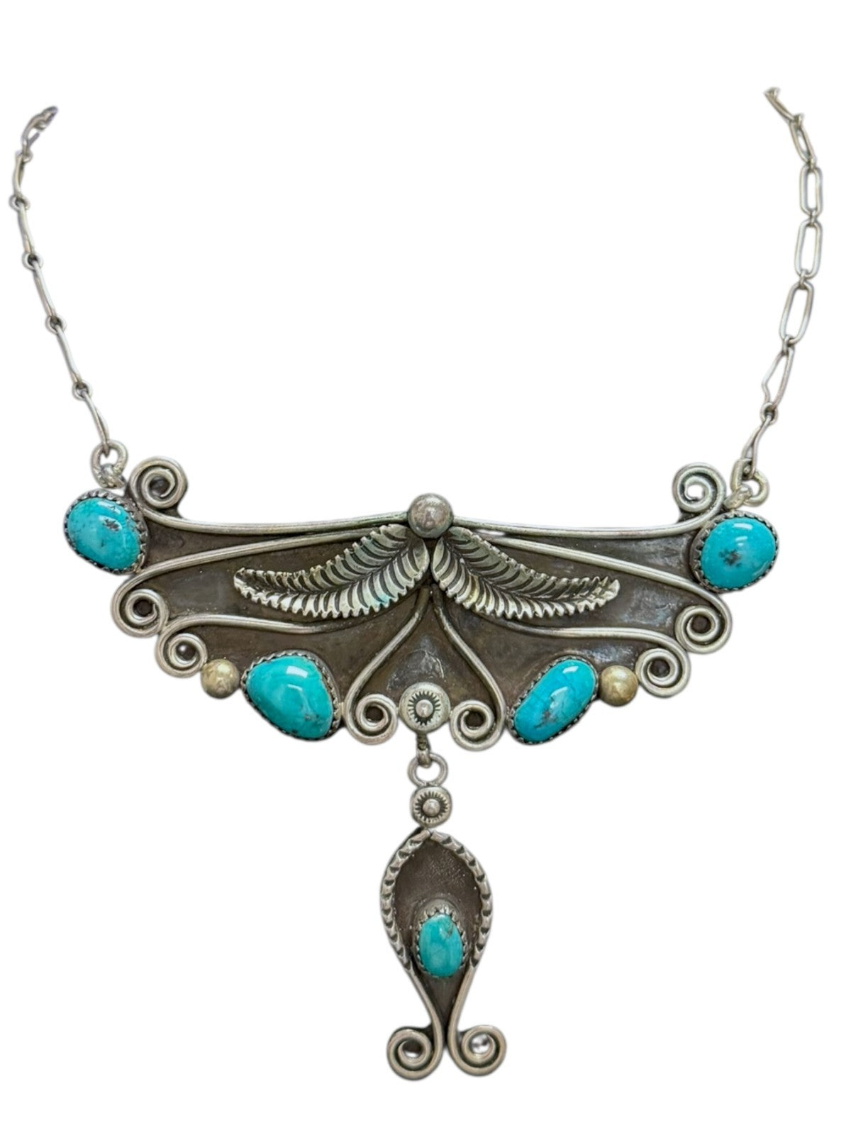 Vintage Navajo Walter Mitchell Sterling Turquoise Statement Necklace 28.9g