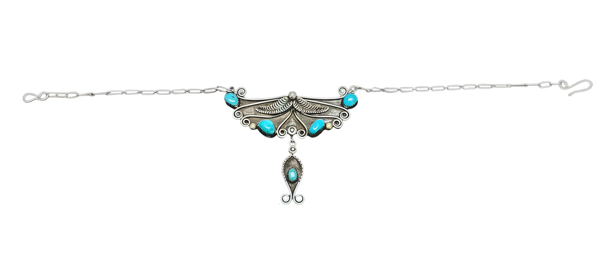 Vintage Navajo Walter Mitchell Sterling Turquoise Statement Necklace 28.9g
