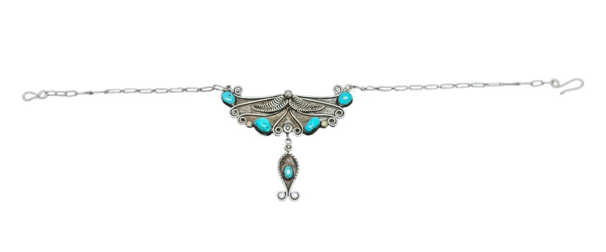 Vintage Navajo Walter Mitchell Sterling Turquoise Statement Necklace 28.9g