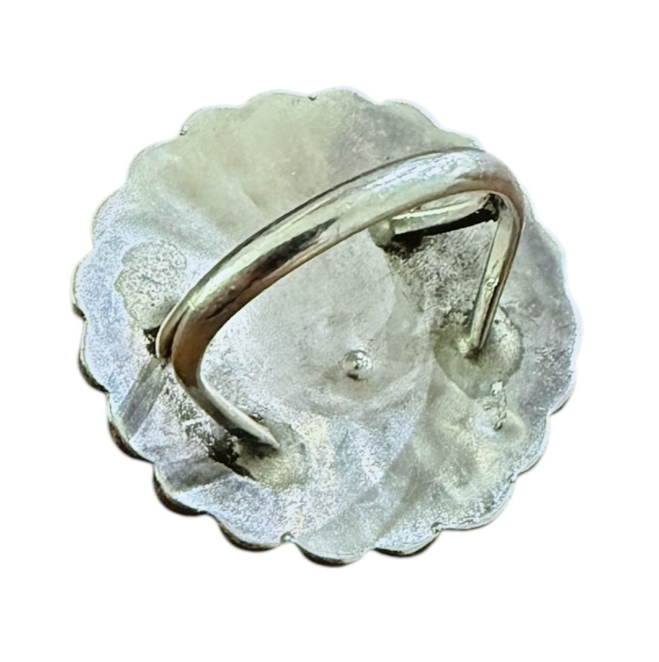 Vintage Sterling Silver Zuni Sunface Ring Size 4.5 ~ 6.3 g, Inlay Coral