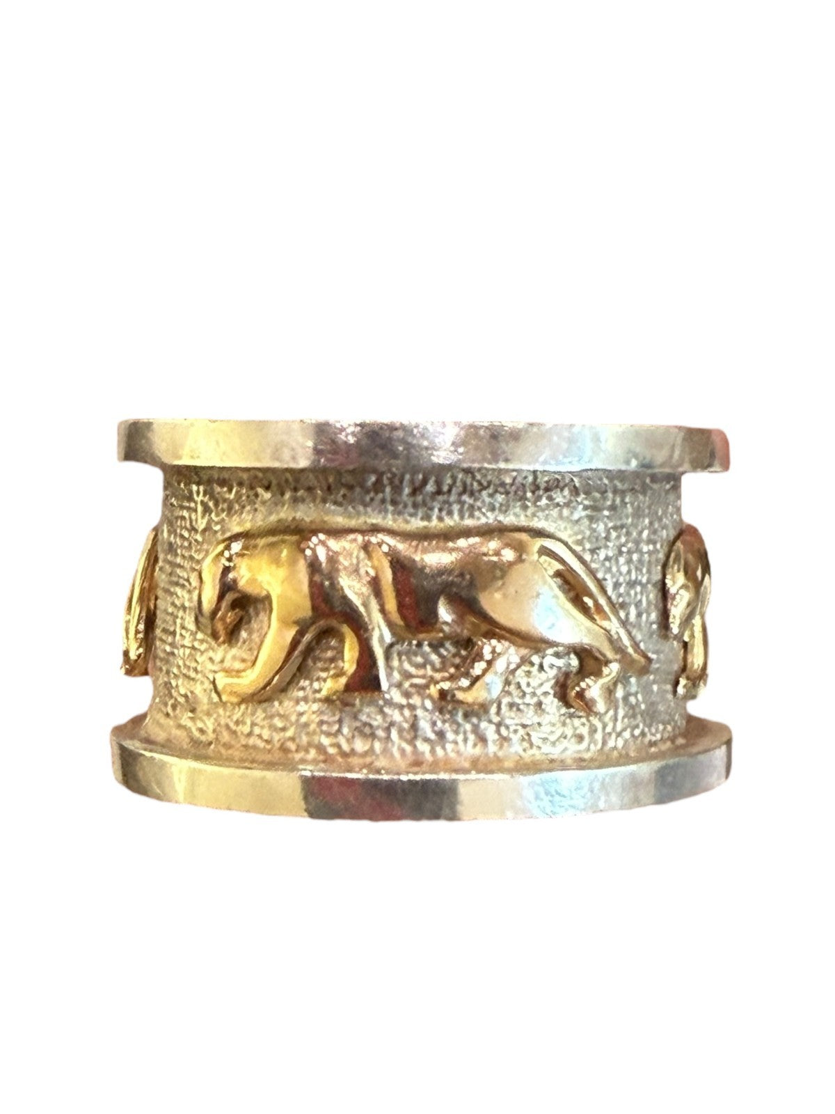 Vintage 925 Sterling & 14K Gold Panther Band Ring Size 8.5,  12.8g