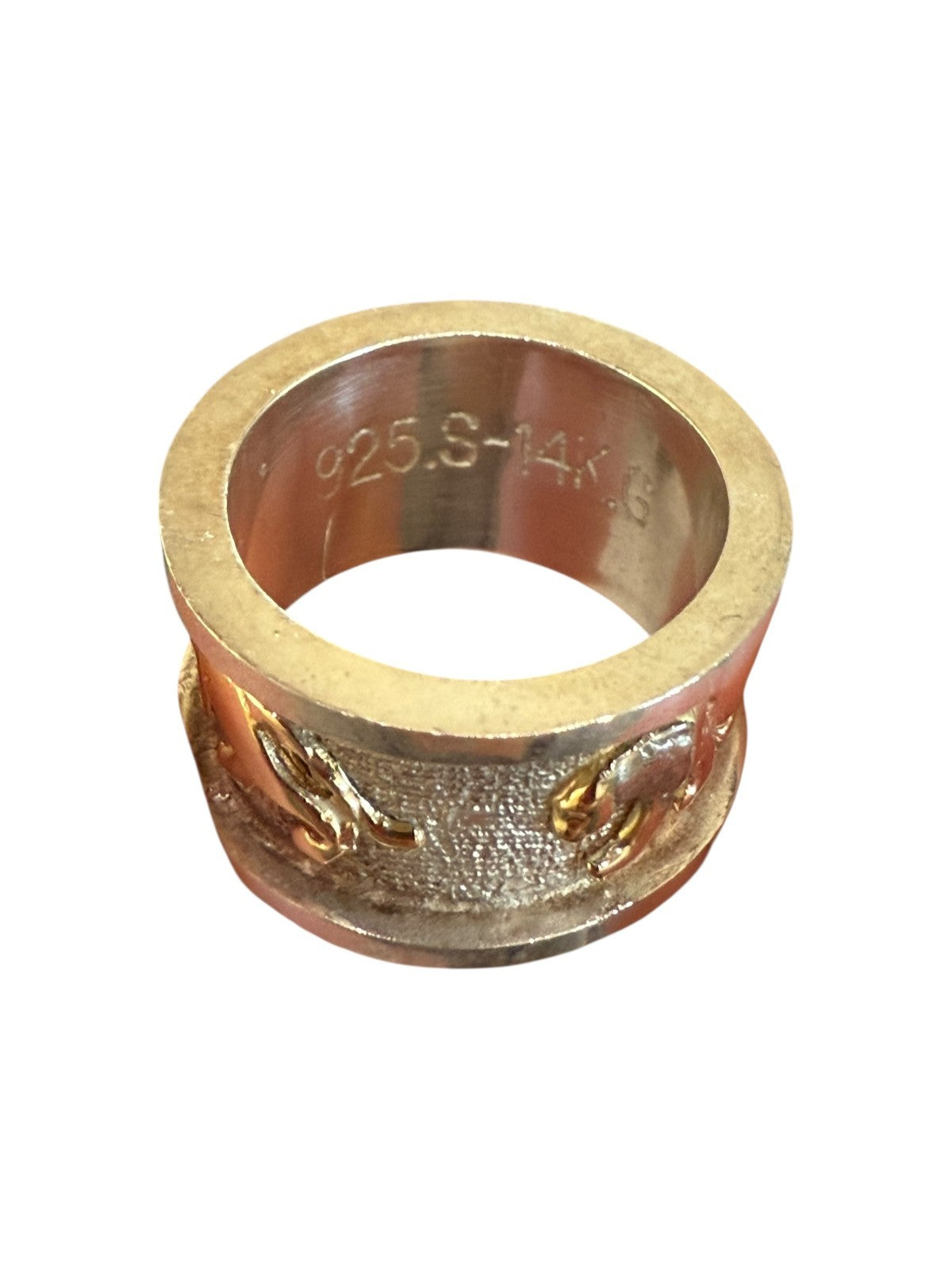 Vintage 925 Sterling & 14K Gold Panther Band Ring Size 8.5,  12.8g