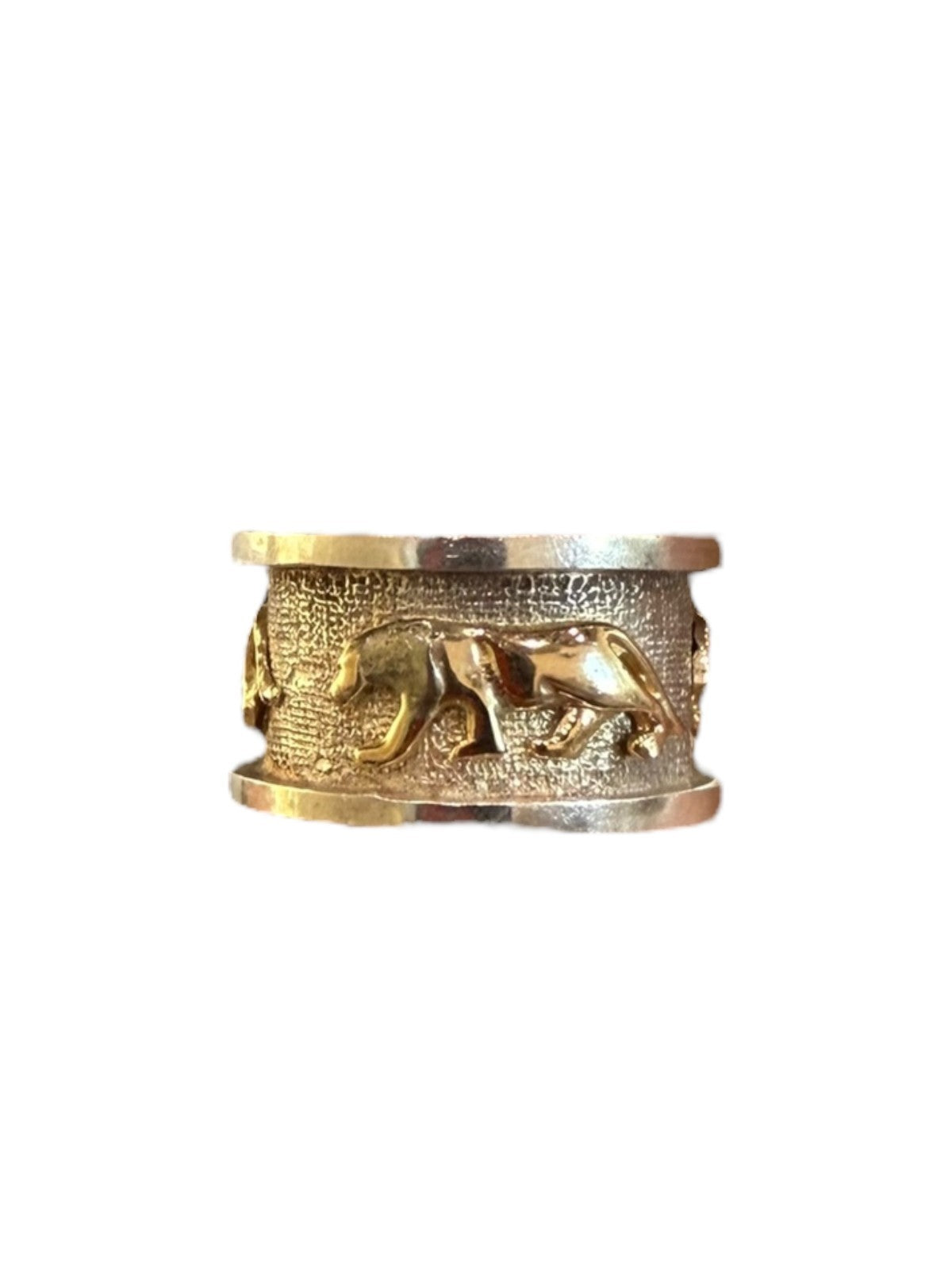 Vintage 925 Sterling & 14K Gold Panther Band Ring Size 8.5,  12.8g