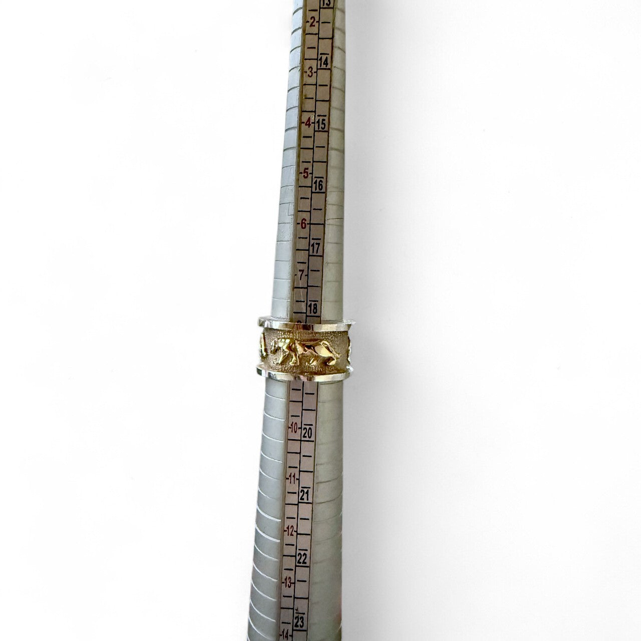 Vintage 925 Sterling & 14K Gold Panther Band Ring Size 8.5,  12.8g